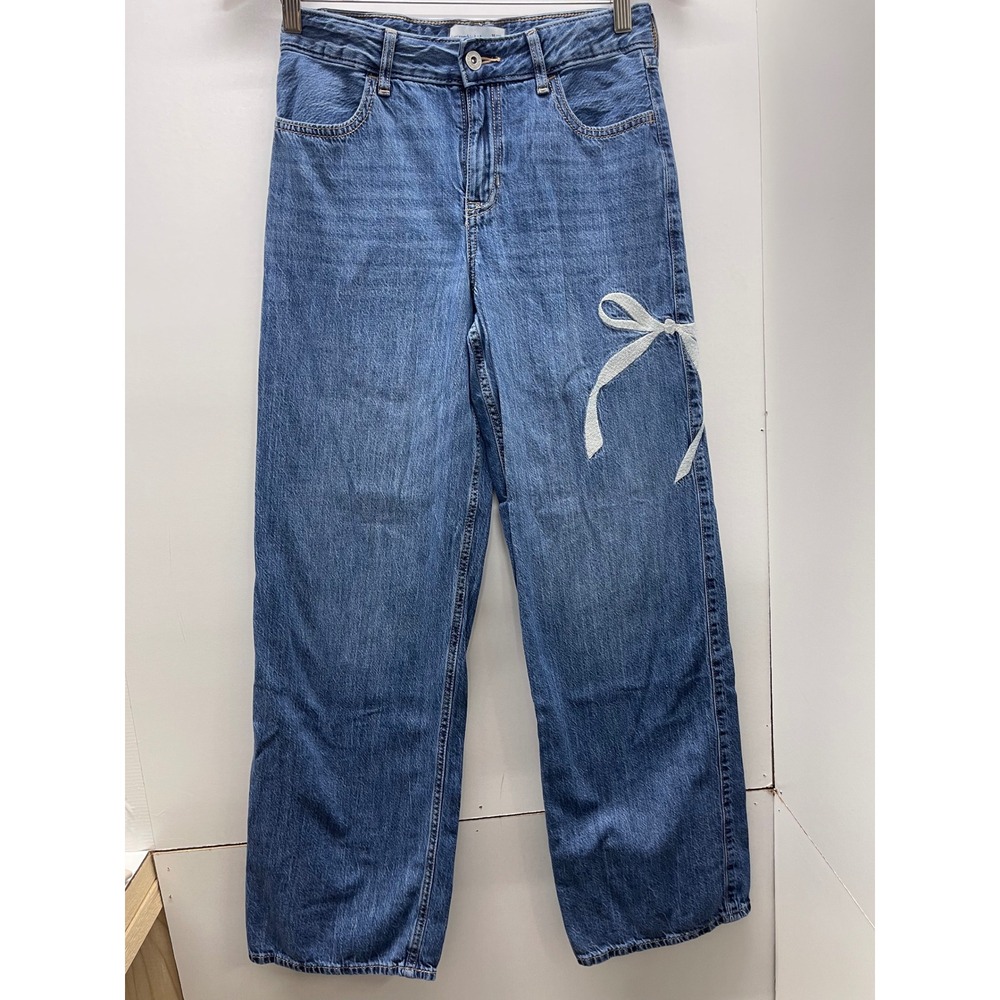 Abercrombie Kids High Rise Ultra Wide Leg Jeans Blue Bow Detail Size 15/16 Long